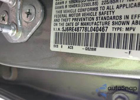 2008 Honda Cr-V Ex-L из США, поврежденный, VIN 5J6RE48778L040467